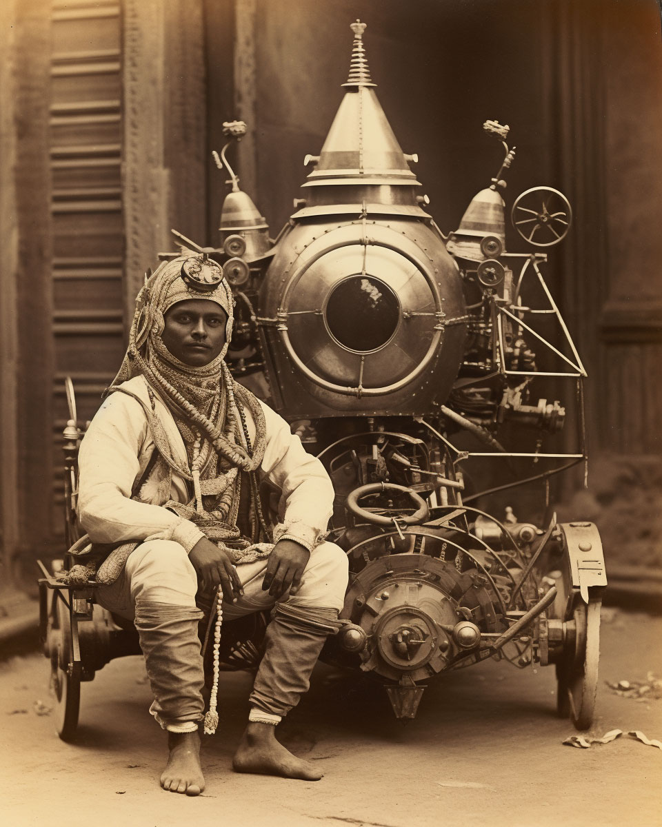 Revolutionary gravity-defying personal transport machine, Mumbai, 1890 | Revolucionaria máquina de transporte personal que desafía la gravedad, Mumbai, 1890