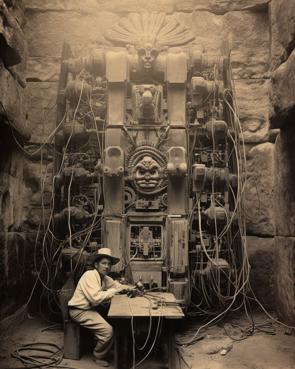Vital energy condenser machine used during human sacrifices, Yucatan, 1879 | Máquina condensadora de energía vital utilizada durante sacrificios humanos, Yucatán, 1879