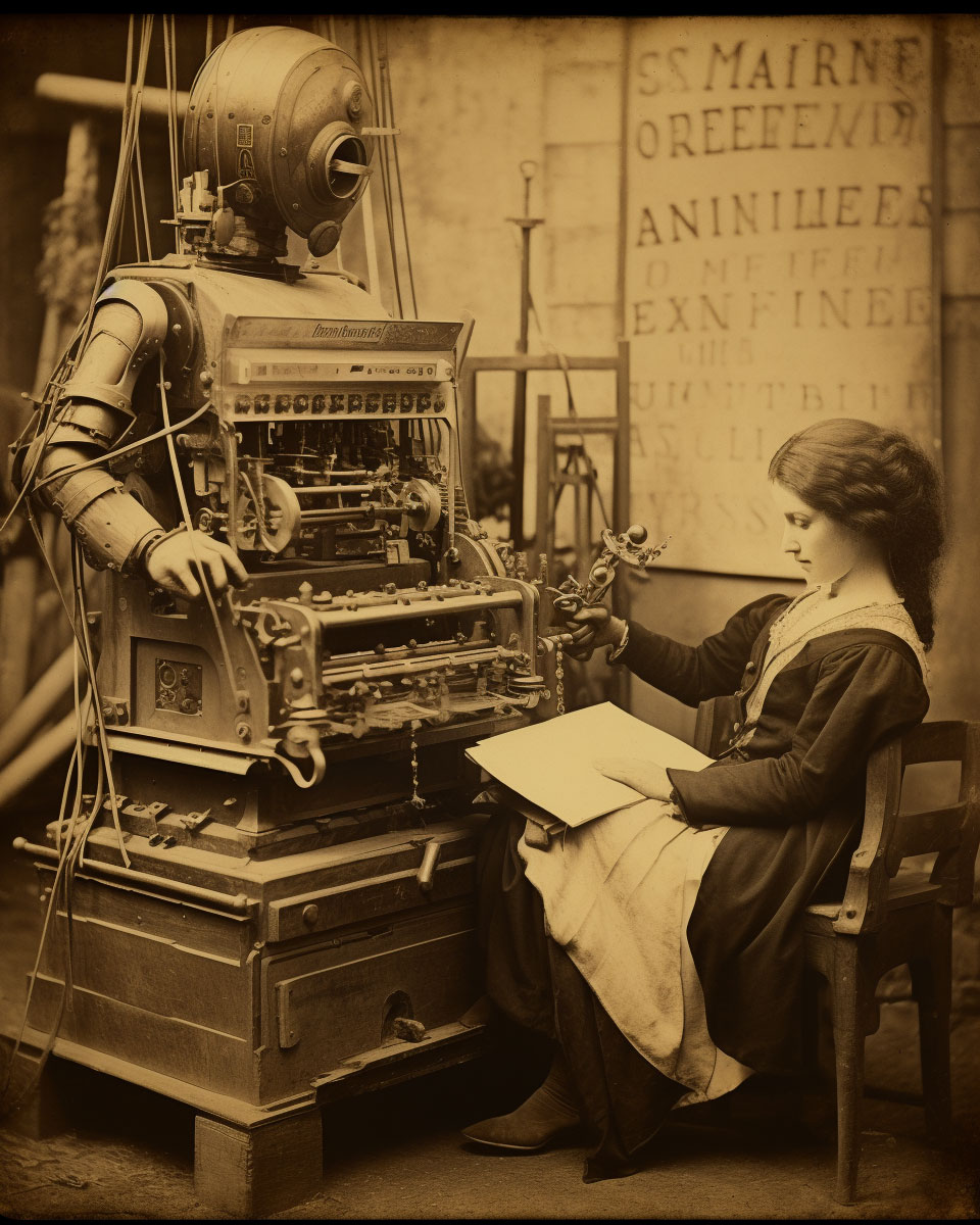 A young girl programming an automaton, Manchester, 1875 | Una joven programando un autómata, Manchester, 1875