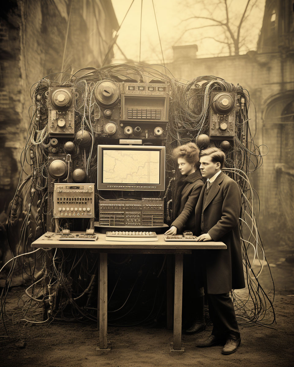 A young couple and a big geo-computer, Berlin,1889 | Una pareja joven y un gran geo-ordenador, Berlín,1889