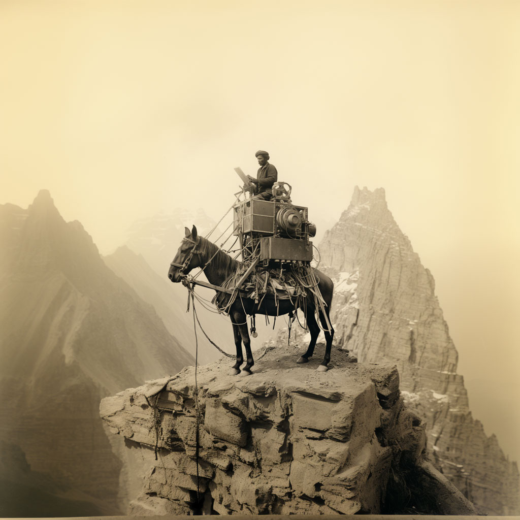 “Project Equus”, zootechnical teleportation device, Himalayas, 1889 | Dispositivo de teletransporte zootécnico “Proyecto Equus”, Himalayas, 1889